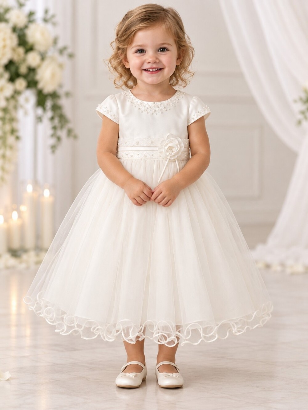 NWT Sarah Louise 2Y Ivory Bridal Flower Girl Beaded Rosette Tulle Formal Dress